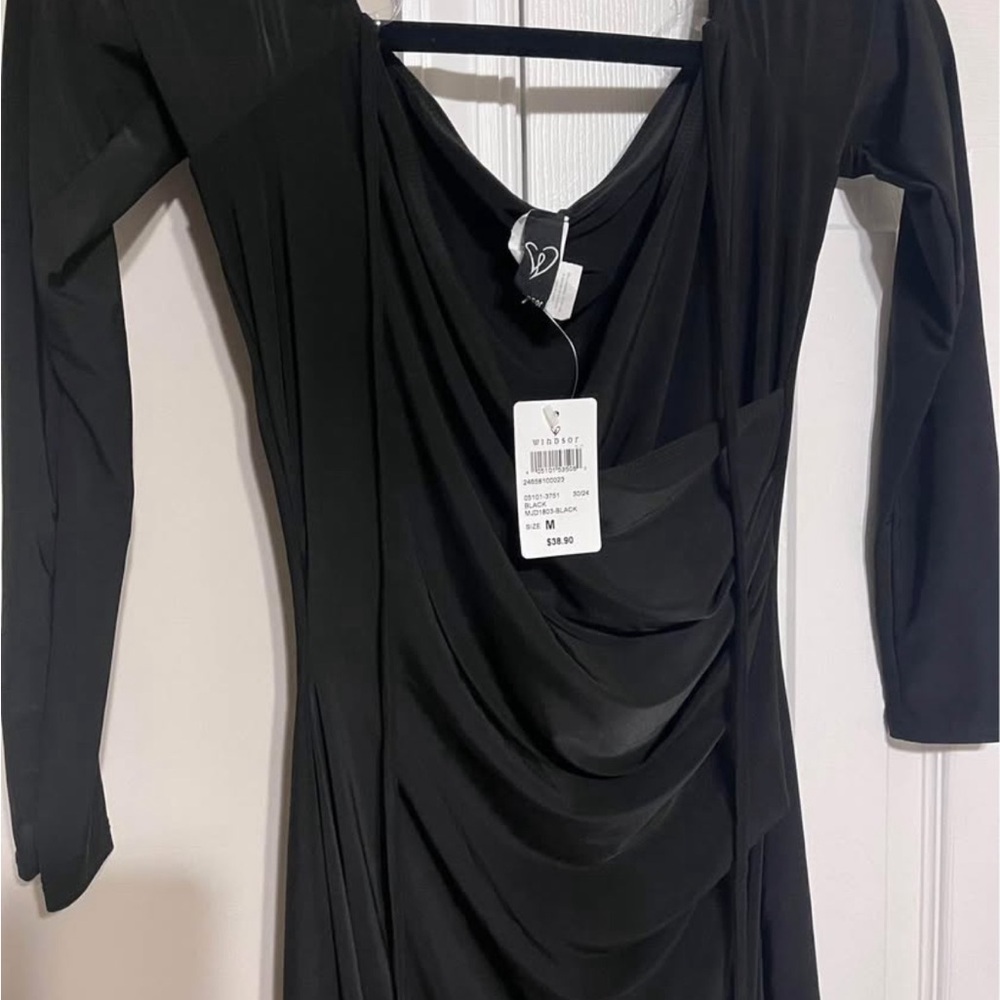 Windsor Black Draped Midi Dress